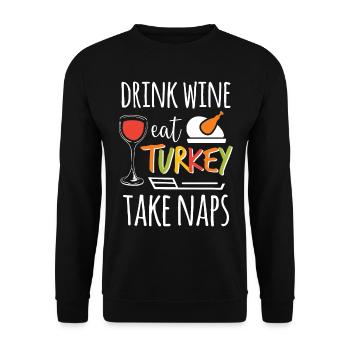 Wine And Turkey - Funny Thanksgiving Turkey - Unisex Sweatshirt - black - Front - Alina (178cm) & Michal (187cm)