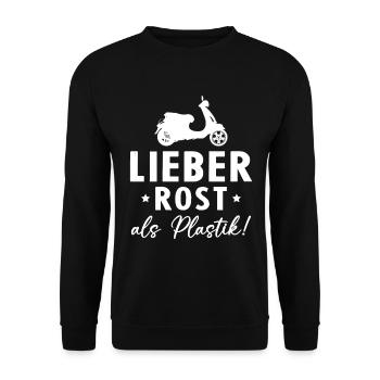 Lieber Rost als Plastic - Unisex Pullover - Schwarz - Vorne - Alina (178cm) & Michal (187cm)