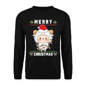 Joyeux Noël Doux Père Noël Mouton Noël moche - Sweat-shirt Unisexe - noir - Devant - Alina (178cm) & Michal (187cm)