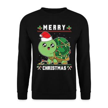 Merry Christmas Santa Turtle Ugly Christmas - Unisex Sweatshirt - black - Front - Alina (178cm) & Michal (187cm)