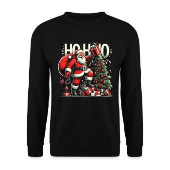 Ho Ho Ho Ugly Christmas Santa Claus Weihnachtsmann - Unisex Pullover - Schwarz - Vorne - Alina (178cm) & Michal (187cm)