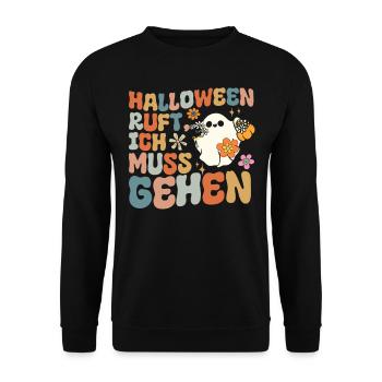 Halloween Ruft Ich Muss Gehen - Halloween Gespenst - Unisex Pullover - Schwarz - Vorne - Alina (178cm) & Michal (187cm)
