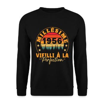 Millésime 1956, Cadeau D'anniversaire Vintage 1956 - Sweat-shirt Unisexe - noir - Devant - Alina (178cm) & Michal (187cm)