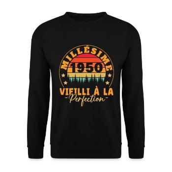 Millésime 1950, Cadeau D'anniversaire Vintage 1950 - Sweat-shirt Unisexe - noir - Devant - Alina (178cm) & Michal (187cm)