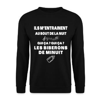 Biberons de Minuit Humour Naissance Humour Cadeau - Sweat-shirt Unisexe - noir - Devant - Alina (178cm) & Michal (187cm)