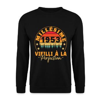 Millésime 1953, Cadeau D'anniversaire Vintage 1953 - Sweat-shirt Unisexe - noir - Devant - Alina (178cm) & Michal (187cm)