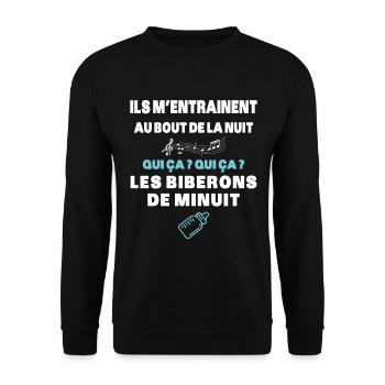 Biberons de Minuit Humour Naissance Humour Cadeau - Sweat-shirt Unisexe - noir - Devant - Alina (178cm) & Michal (187cm)