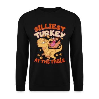 Thanksgiving T-Rex Silliest Turkey at the Table - Unisex Pullover - Schwarz - Vorne - Alina (178cm) & Michal (187cm)