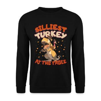 Thanksgiving T-Rex Silliest Turkey at the Table - Unisex Pullover - Schwarz - Vorne - Alina (178cm) & Michal (187cm)