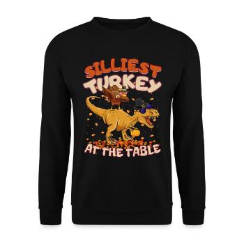 Thanksgiving T-Rex Silliest Turkey at the Table - Unisex Pullover - Schwarz - Vorne - Alina (178cm) & Michal (187cm)