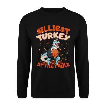 Thanksgiving T-Rex Silliest Turkey at the Table - Unisex Pullover - Schwarz - Vorne - Alina (178cm) & Michal (187cm)