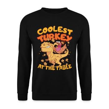 Thanksgiving T-Rex Coolest Turkey at the Table - Unisex Pullover - Schwarz - Vorne - Alina (178cm) & Michal (187cm)
