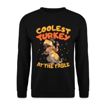 Thanksgiving T-Rex Coolest Turkey at the Table - Unisex Pullover - Schwarz - Vorne - Alina (178cm) & Michal (187cm)