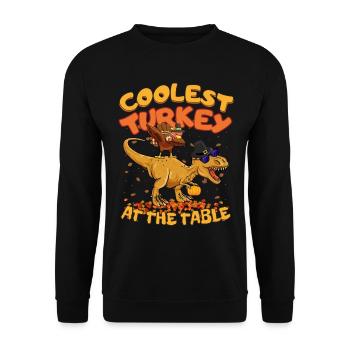 Thanksgiving T-Rex Coolest Turkey at the Table - Unisex Pullover - Schwarz - Vorne - Alina (178cm) & Michal (187cm)
