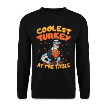 Thanksgiving T-Rex Coolest Turkey at the Table - Unisex Pullover - Schwarz - Vorne - Alina (178cm) & Michal (187cm)