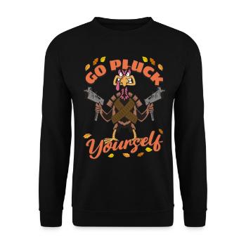 Drôle de dinde Allez vous plumer Hunter Thanksgiving - Sweat-shirt Unisexe - noir - Devant - Alina (178cm) & Michal (187cm)