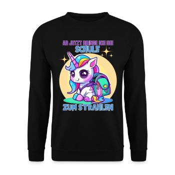 Schulkind Mädchen Einhorn Zur Einschulung - Unisex Pullover - Schwarz - Vorne - Alina (178cm) & Michal (187cm)