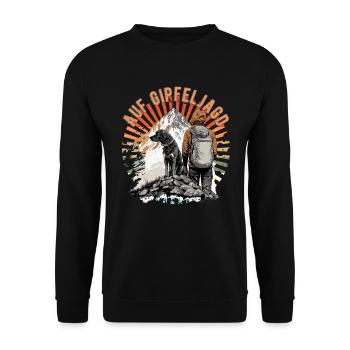Hiker with dog design for mountaineers - Unisex Sweatshirt - black - Front - Alina (178cm) & Michal (187cm)