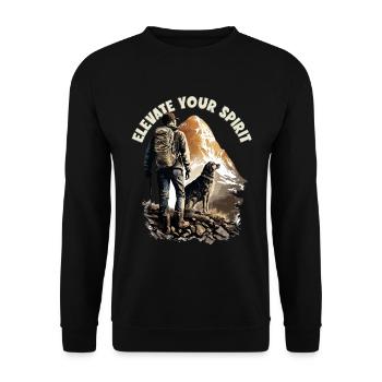 Wanderer mit Hund Design für Bergsteiger - Unisex Pullover - Schwarz - Vorne - Alina (178cm) & Michal (187cm)