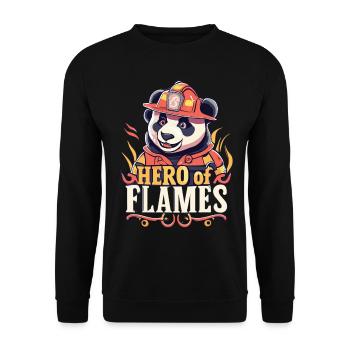 Ehre den Helden: Großer Panda als Feuerwehrmann - Unisex Pullover - Schwarz - Vorne - Alina (178cm) & Michal (187cm)