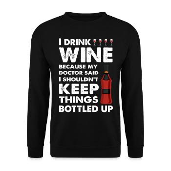 I drink Wine lustiger Spruch - Unisex Pullover - Schwarz - Vorne - Alina (178cm) & Michal (187cm)