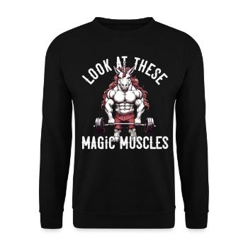 Magic Muscles Unicorn Powerlifting Fun - Unisex Sweatshirt - black - Front - Alina (178cm) & Michal (187cm)