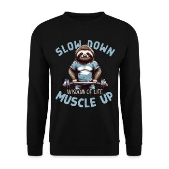 Paresseux Workout Dire Fitness avec un sourire - Sweat-shirt Unisexe - noir - Devant - Alina (178cm) & Michal (187cm)