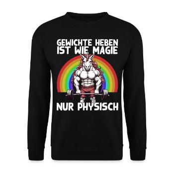 Magisches Einhorn Bodybuilding Spruch Design - Unisex Pullover - Schwarz - Vorne - Alina (178cm) & Michal (187cm)