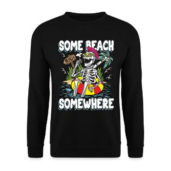 Irgendwo ein Strand | Sun & Chill Totenkopf - Unisex Pullover - Schwarz - Vorne - Alina (178cm) & Michal (187cm)