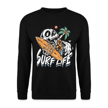 La vie de surf | Crâne de plage Sun & Chill - Sweat-shirt Unisexe - noir - Devant - Alina (178cm) & Michal (187cm)