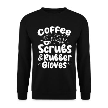 Coffee Scrubs & Rubber Gloves - Nursing Geriatric - Unisex Sweatshirt - black - Front - Alina (178cm) & Michal (187cm)