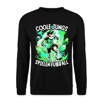 Coole Jungs spielen Fußball für Jungen Fußballer - Unisex Pullover - Schwarz - Vorne - Alina (178cm) & Michal (187cm)