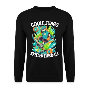 Coole Jungs spielen Fußball für Jungen Fußballer - Unisex Pullover - Schwarz - Vorne - Alina (178cm) & Michal (187cm)