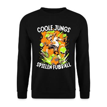 Coole Jungs spielen Fußball für Jungen Fußballer - Unisex Pullover - Schwarz - Vorne - Alina (178cm) & Michal (187cm)