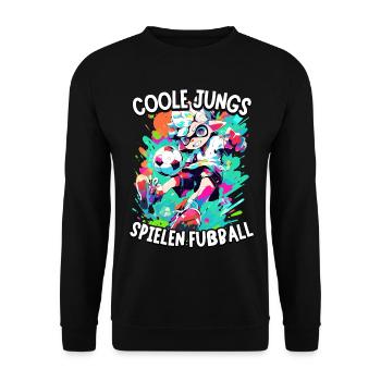 Coole Jungs spielen Fußball für Jungen Fußballer - Unisex Pullover - Schwarz - Vorne - Alina (178cm) & Michal (187cm)