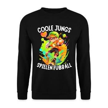 Coole Jungs spielen Fußball für Jungen Fußballer - Unisex Pullover - Schwarz - Vorne - Alina (178cm) & Michal (187cm)