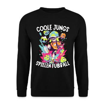 Coole Jungs spielen Fußball für Jungen Fußballer - Unisex Pullover - Schwarz - Vorne - Alina (178cm) & Michal (187cm)