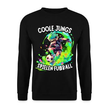Coole Jungs spielen Fußball für Jungen Fußballer - Unisex Pullover - Schwarz - Vorne - Alina (178cm) & Michal (187cm)