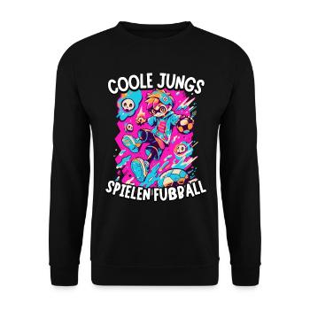 Coole Jungs spielen Fußball für Jungen Fußballer - Unisex Pullover - Schwarz - Vorne - Alina (178cm) & Michal (187cm)