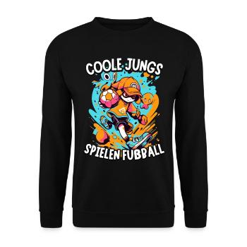 Coole Jungs spielen Fußball für Jungen Fußballer - Unisex Pullover - Schwarz - Vorne - Alina (178cm) & Michal (187cm)