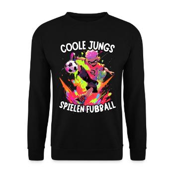 Coole Jungs spielen Fußball für Jungen Fußballer - Unisex Pullover - Schwarz - Vorne - Alina (178cm) & Michal (187cm)