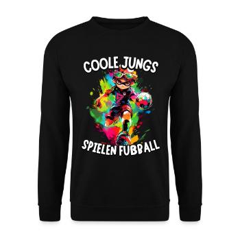 Coole Jungs spielen Fußball für Jungen Fußballer - Unisex Pullover - Schwarz - Vorne - Alina (178cm) & Michal (187cm)