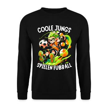 Coole Jungs spielen Fußball für Jungen Fußballer - Unisex Pullover - Schwarz - Vorne - Alina (178cm) & Michal (187cm)