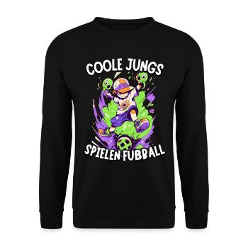 Coole Jungs spielen Fußball für Jungen Fußballer - Unisex Pullover - Schwarz - Vorne - Alina (178cm) & Michal (187cm)