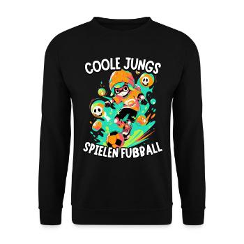 Coole Jungs spielen Fußball für Jungen Fußballer - Unisex Pullover - Schwarz - Vorne - Alina (178cm) & Michal (187cm)