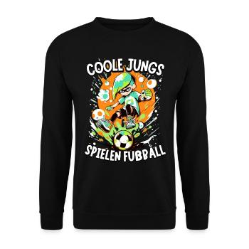 Coole Jungs spielen Fußball für Jungen Fußballer - Unisex Pullover - Schwarz - Vorne - Alina (178cm) & Michal (187cm)