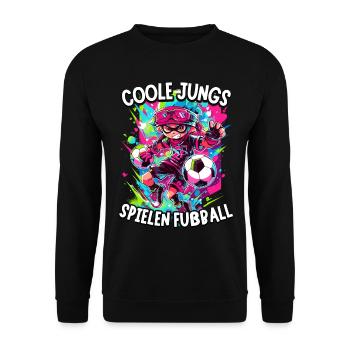 Coole Jungs spielen Fußball für Jungen Fußballer - Unisex Pullover - Schwarz - Vorne - Alina (178cm) & Michal (187cm)