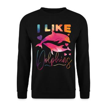 Dolphin Watercolor I Like Dolphins - Unisex Pullover - Schwarz - Vorne - Alina (178cm) & Michal (187cm)