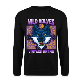 Wilder Wolf, Wolf Portrait, lustiger Wolfskopf - Unisex Pullover - Schwarz - Vorne - Alina (178cm) & Michal (187cm)