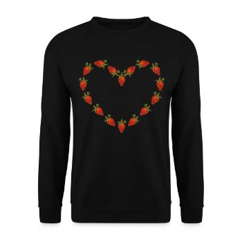 Erdbeere Früchte Beeren Herz Obstsalat Vegetarier - Unisex Pullover - Schwarz - Vorne - Alina (178cm) & Michal (187cm)